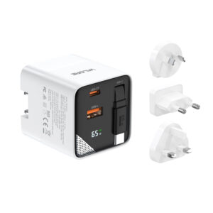 Valore PD65W GaN Wall Charger with Digital Display, Built-in USB-C Cable and 2-Ports